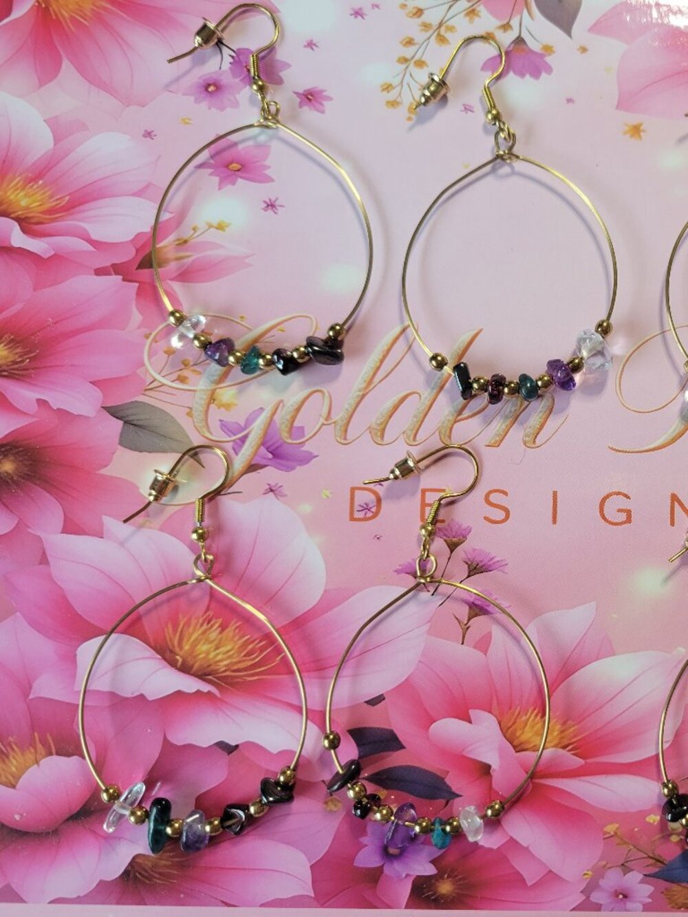 14K Gold Plated Quartz Drop Hoop Earrings (February Birthday)